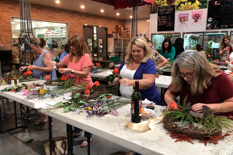 Wine & Floral Design Fall Wreath Class